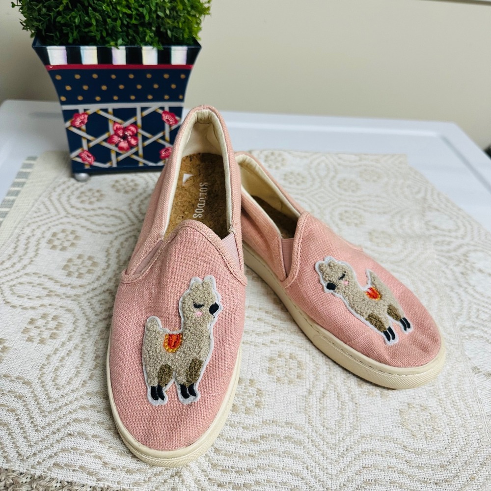 Soludos Llama Patch Slip-On Pink Canvas Comfy Casual Sneakers sz 7